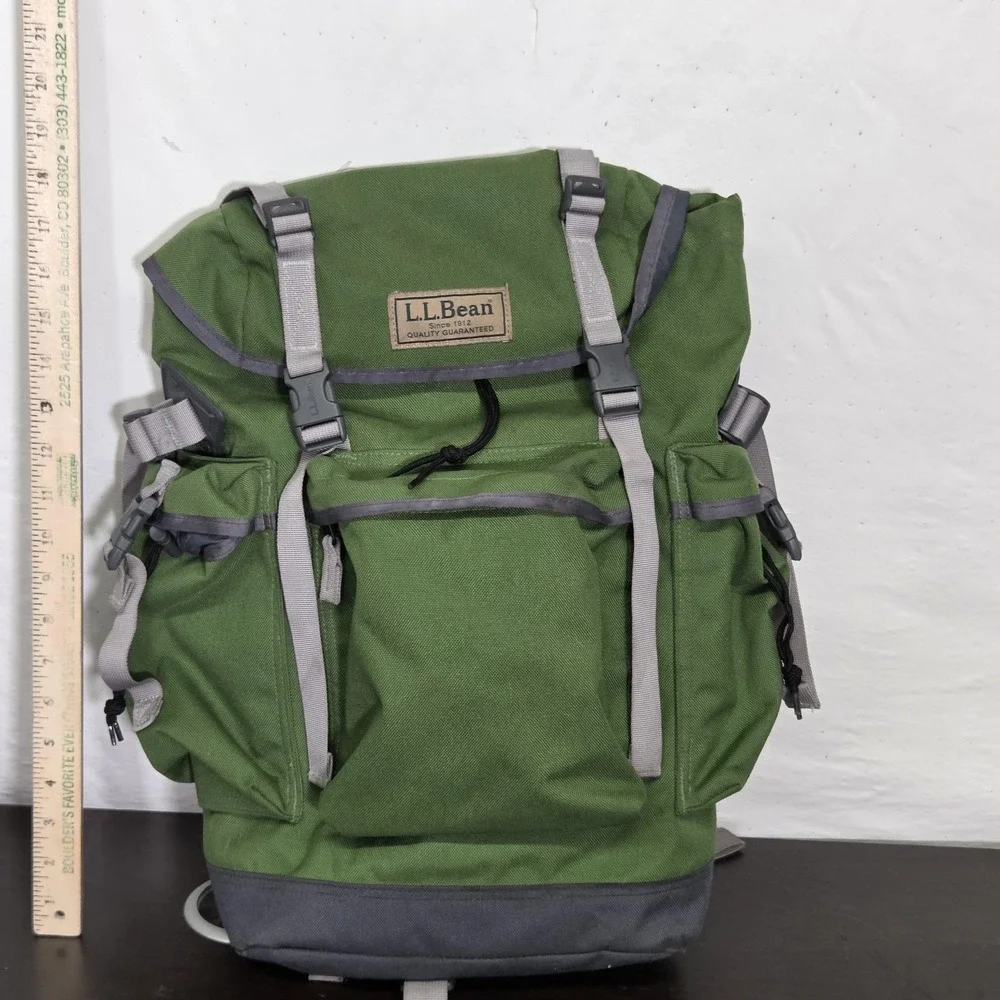 Vintage L.L. Bean Backpack Green Continental Rucksack Travel Hiking Bag 90s